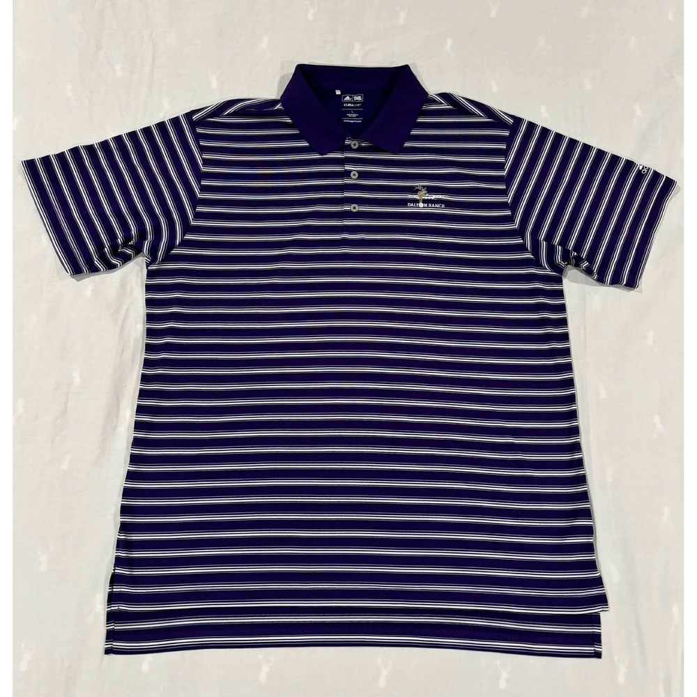 Adidas Golf Climalite Polo Shirt Mens Large Purple White Striped Dalton Ranch